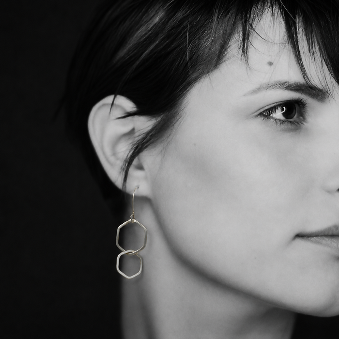 Hexa Double Drop Earrings in Sterling Silver