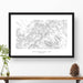 Framed black and white print of Canyonlands National Park topography art. Text can be added to create a custom map poster as a travel gift.