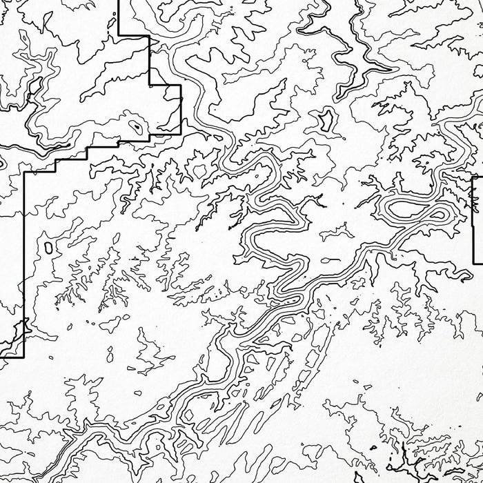 Close-up of contour lines that represent Canyonlands National Park topography on the map poster.