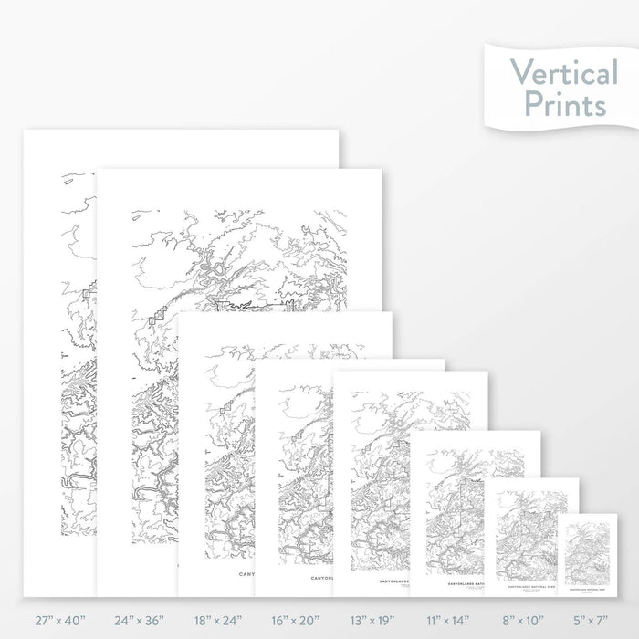 All sizes of Canyonlands National Park topography vertical prints.