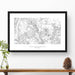 Map wall decor in a black frame. Contour lines of Capitol Reef National Park are drawn on a white background. Text  below the map can be customized to create custom adventure art.