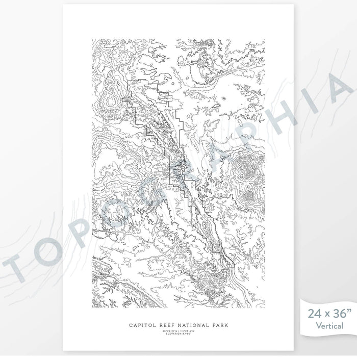 National Park print of Capitol Reef with topography art.