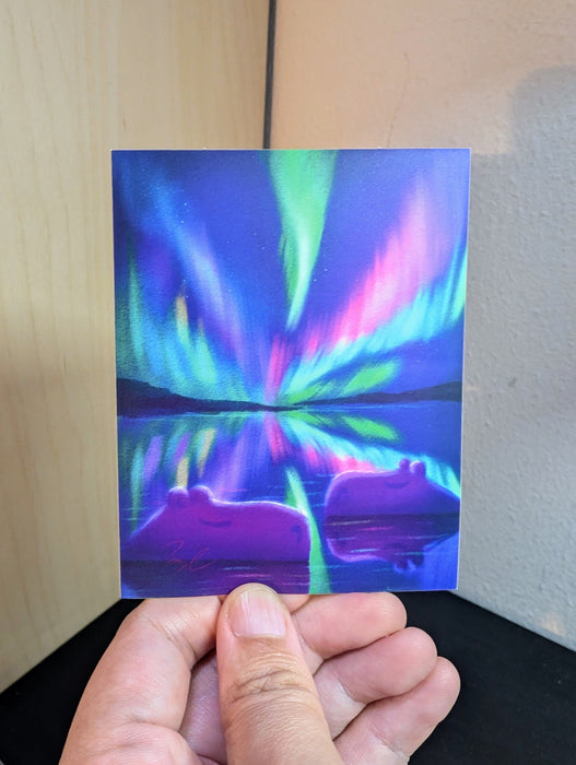 Capybaras and Northern Lights Non-Holographic Matte Sticker