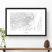 Framed travel art of the Catskill Mountains, featuring topography map art in black and white.