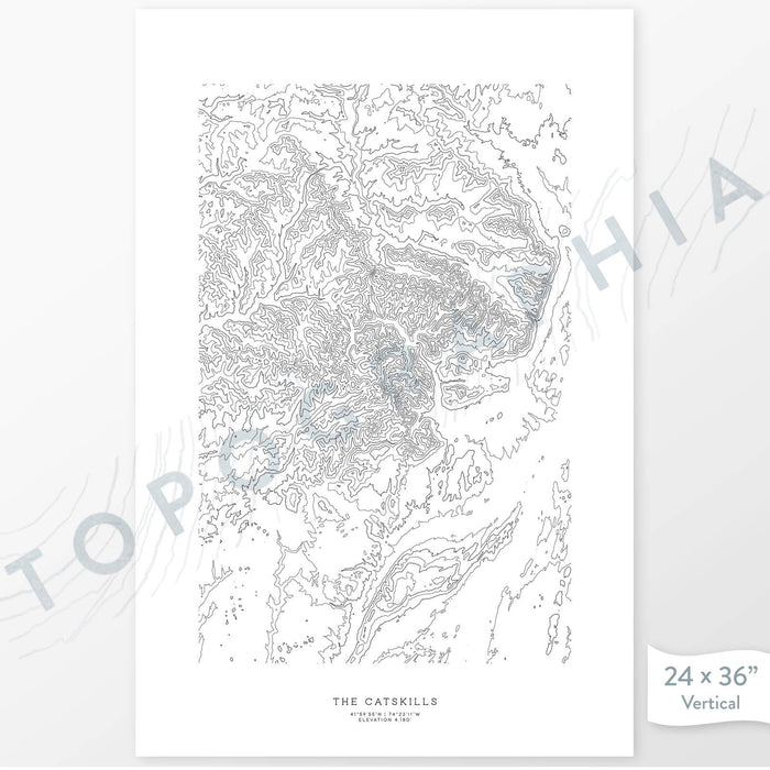 All sizes of the Catskill Mountains, New York topography vertical prints.