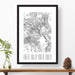 Colorado 14ers topographic map poster, 24"x36", in a vertical orientation, with a black solid wood ready-to-hang frame. The legend lists all 58 of Colorado's tallest mountains with elevations and a checklist to mark progress on summiting.