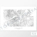 Example topographic map print of the Columbia River Gorge in Washington and Oregon. Art uses horizontal orientation. Print shows landscape of the area using contour lines. On the artwork is a title and concise info of location and elevation.
