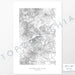 Example art map print of the Columbia River Gorge that separates Washington and Oregon. Art uses verticle orientation. Print shows landscape of the area using elevation data. On the artwork is a title and concise info of location and elevation. Custom map decor