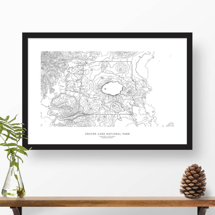 Mount Shasta, California topographic map art poster with black frame.