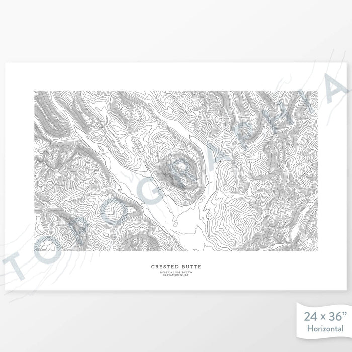 Map wall decor of Crested Butte, Colorado with modern map art in black and white.