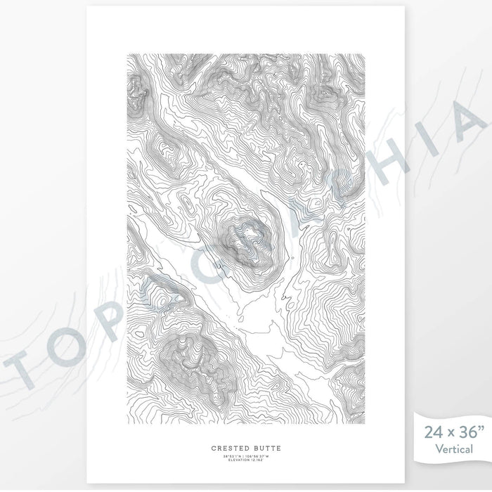 Poster print of Crested Butte ski area in Colorado with topography art.