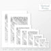 Available sizes for Crested Butte, Colorado topographic maps. 5x7, 8x10, 11x14, 16x20, 18x24, 24x36, and 27x40 posters shown. as black and white prints on a gray background.