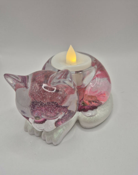 Pink Floral Cat Tealight Holder