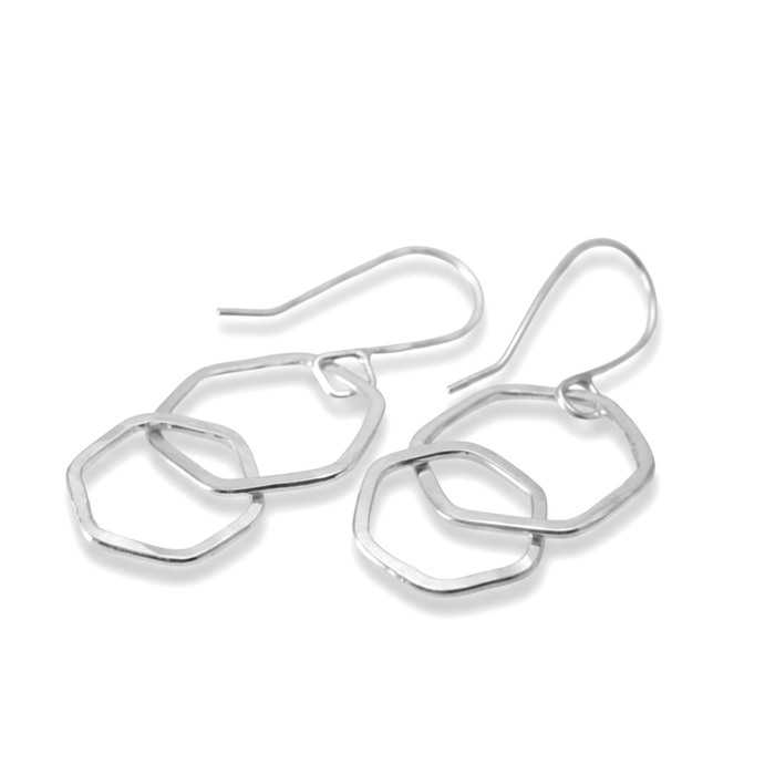 Hexa Double Drop Earrings in Sterling Silver
