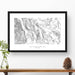 Framed black and white print of Death Valley National Park topography art. Text can be added to create a custom map poster as a travel gift.