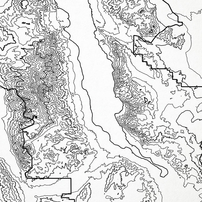 Close-up of contour lines that represent Death Valley National Park topography on the map poster.