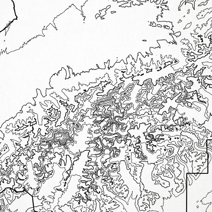 Close-up of black labels and contour lines for Denali National Park poster with map art.
