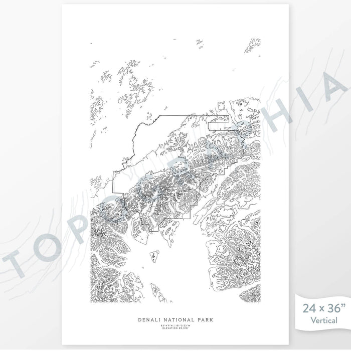 National Park print of Denali with topography art.