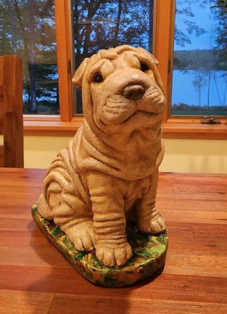 Shar-Pei Dog Concrete Statue 4.75 x 7 x 8" High