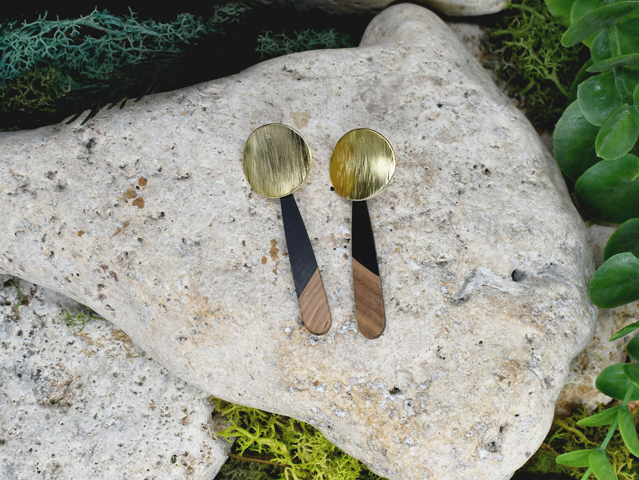 Wood Dangle Earrings with Resin #479