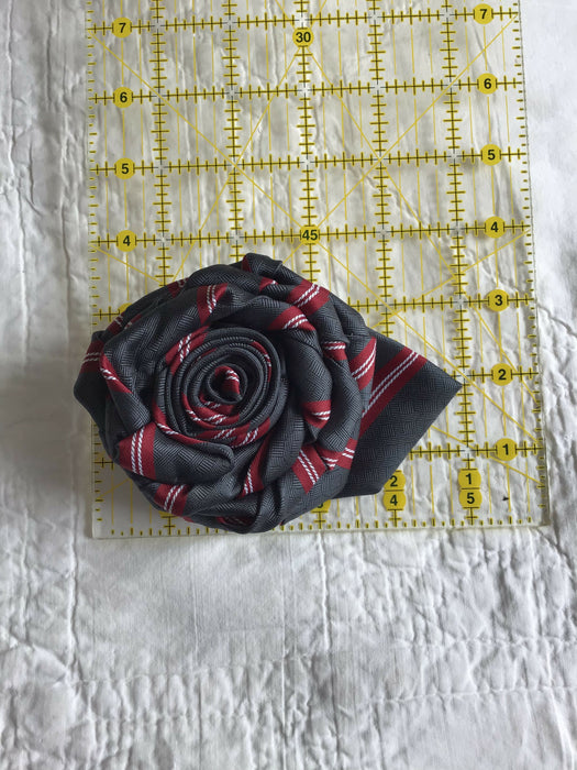 Upcycled tie brooch, necktie rose pin