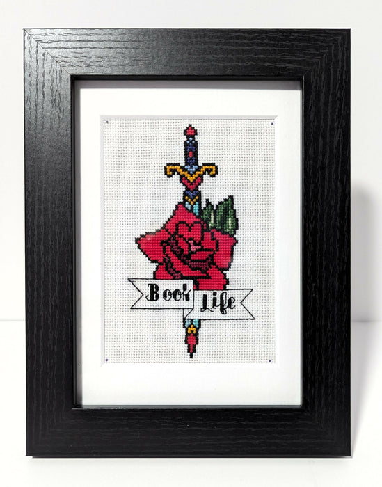 Framed "Book Life" Cross Stitch Art