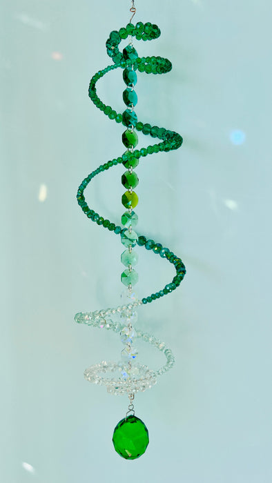 Emerald Fade – Green Ombré Spiral Crystal Suncatcher