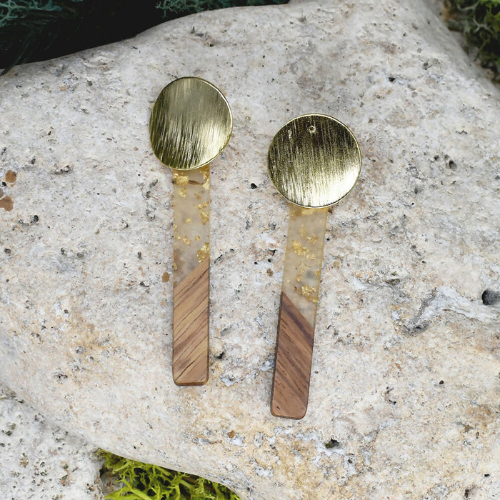 Wood Dangle Earrings with Resin #484