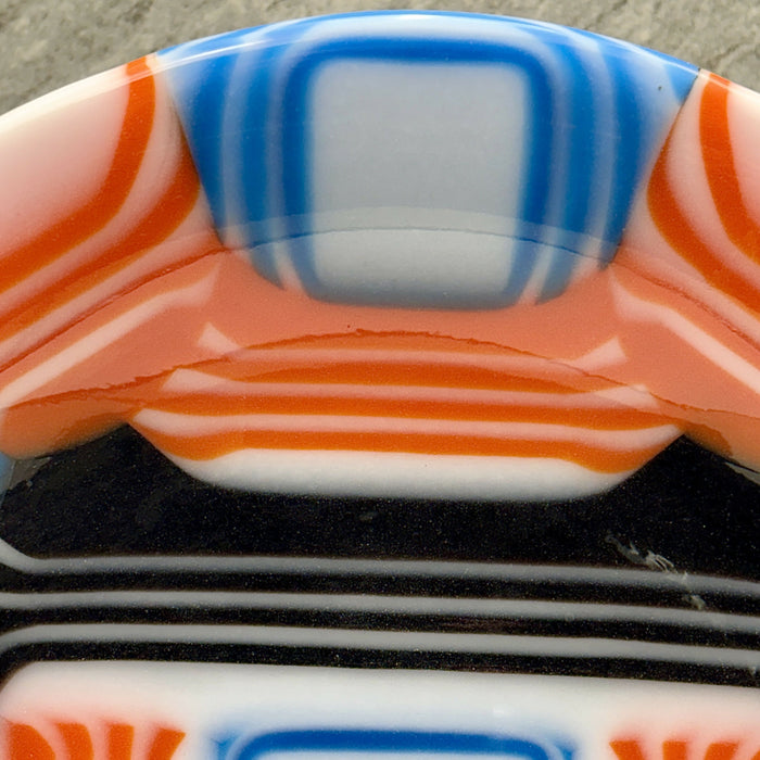 Fused Glass Decorative Plate - Orange, Blue, White, Black