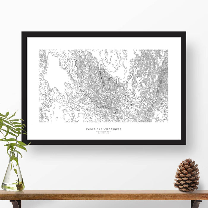 Eagle Cap Wilderness, Oregon topographic map art poster with black frame.