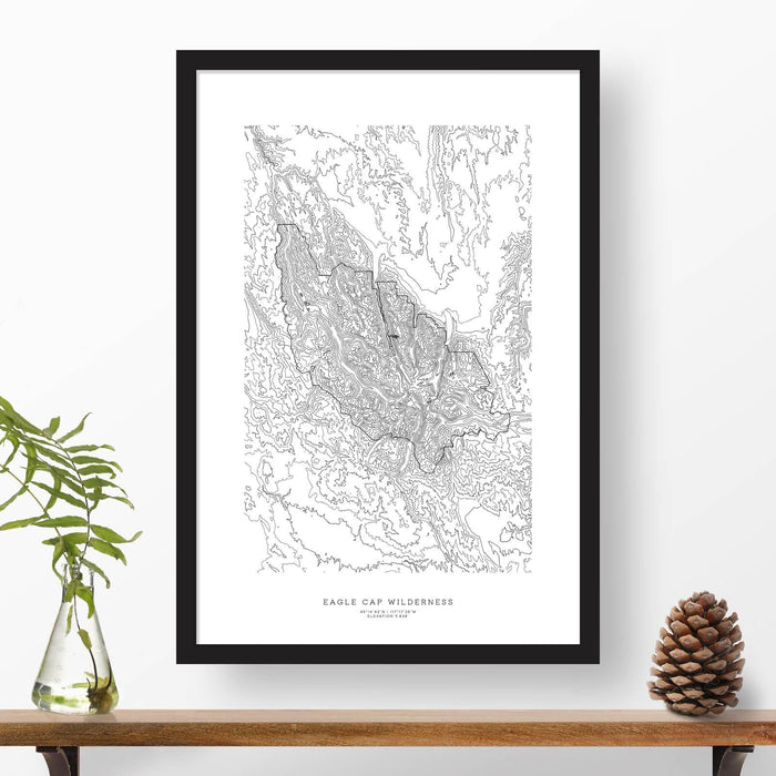 Topographic map of Eagle Cap Wilderness, Oregon with a black frame.