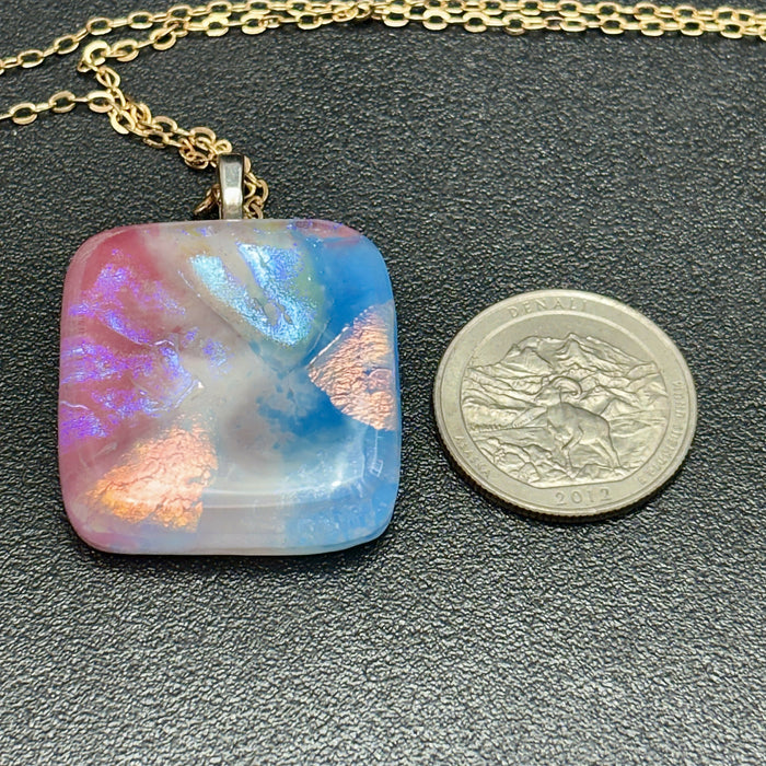 Fused Dichroic Glass Pendent - Pink, Blue, Yellow