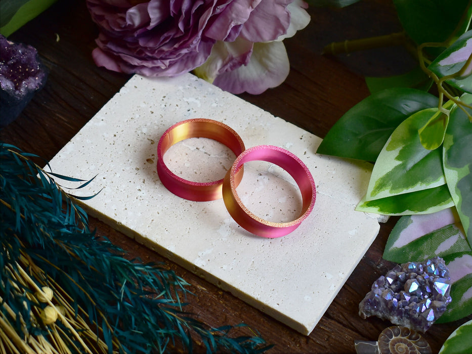 Ear Tunnels 10-100mm Gold Pink | Pair | Ultra Light Thin-wall Ear Plugs | Gauge Earrings | Gauged Plugs