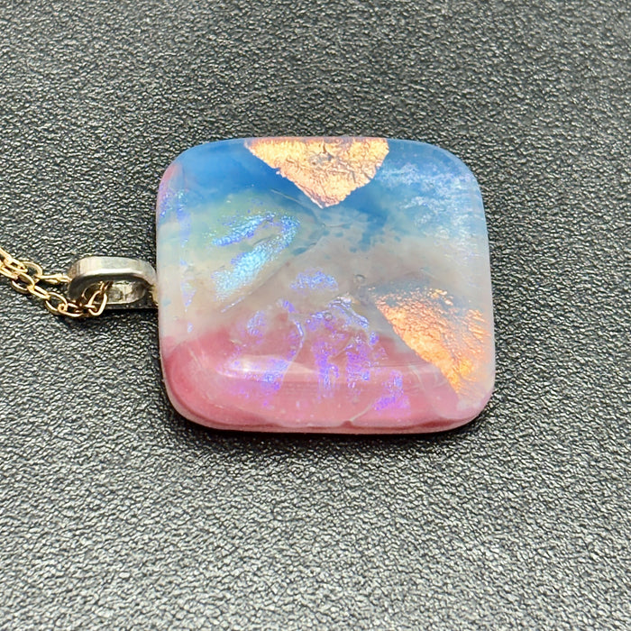 Fused Dichroic Glass Pendent - Pink, Blue, Yellow