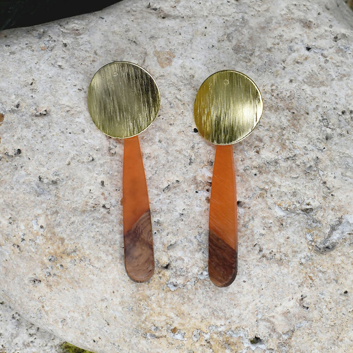 Wood Dangle Earrings with Resin #478