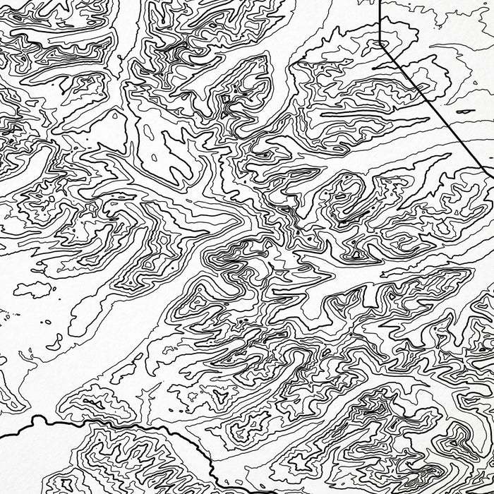 Close look at Glacier National Park's topographic map art. Clean lines give it a modern and minimalist style.