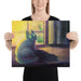 "Glowing Cat": Painting of a Black Cat Sitting at a Window [Unfoiled] Posters, Prints, & Visual Artwork JoyousJoyfulJoyness 