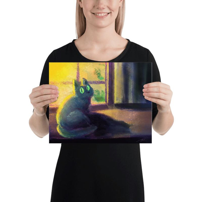 "Glowing Cat": Painting of a Black Cat Sitting at a Window [Unfoiled] Posters, Prints, & Visual Artwork JoyousJoyfulJoyness 