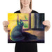 "Glowing Cat": Painting of a Black Cat Sitting at a Window [Unfoiled] Posters, Prints, & Visual Artwork JoyousJoyfulJoyness 