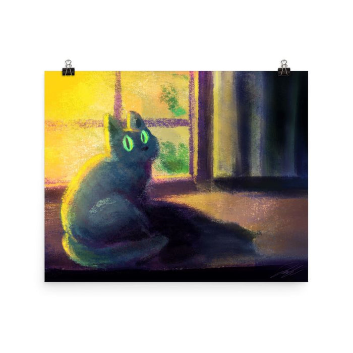 "Glowing Cat": Painting of a Black Cat Sitting at a Window [Unfoiled] Posters, Prints, & Visual Artwork JoyousJoyfulJoyness 