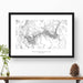 Framed black and white print of Grand Canyon National Park topography art. Text can be added to create a custom map poster as a travel gift.