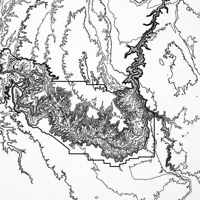 Close look at Grand Canyon National Park's topographic map art. Clean lines give it a modern and minimalist style.