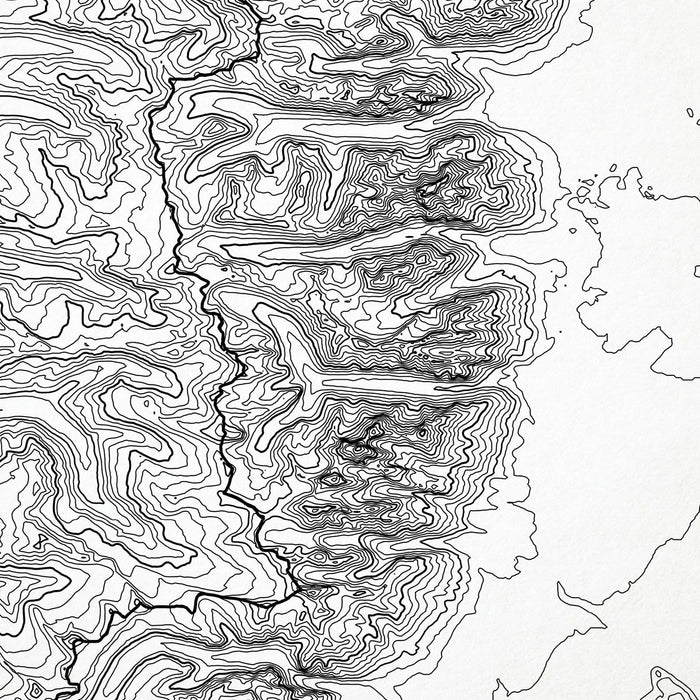 Close-up of contour lines that represent Grand Teton National Park topography on the map poster.