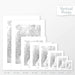 Available sizes for Grand Teton National Park topographic maps. 5x7, 8x10, 11x14, 16x20, 18x24, 24x36, and 27x40 posters shown. as black and white prints on a gray background.
