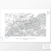 Example topographic map print of Great Smoky Mountains National Park. Art uses horizontal orientation. Print shows landscape of the area using contour lines. On the artwork is a title and concise info of location and elevation.
