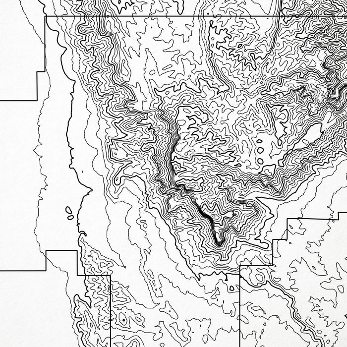 Close-up of black labels and contour lines for Guadalupe Mountains National Park poster with map art.