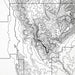 Close-up of black labels and contour lines for Guadalupe Mountains National Park poster with map art.
