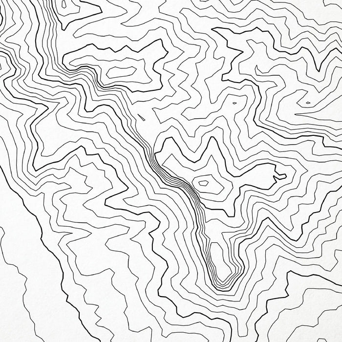 Close-up of contour lines that represent topography on the map poster of Guadalupe Peak, Texas.