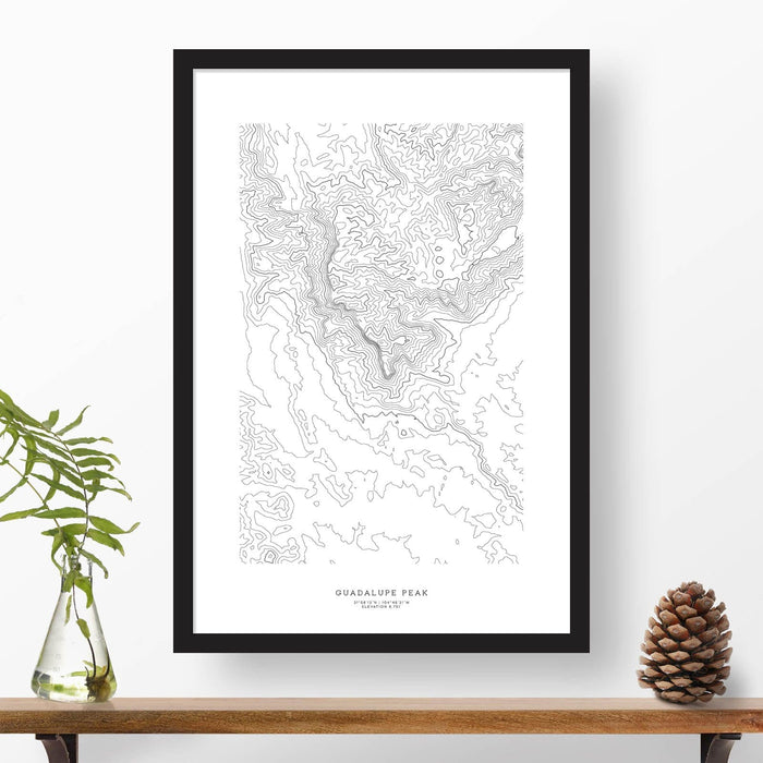 Topographic map of Guadalupe Peak with a black frame.