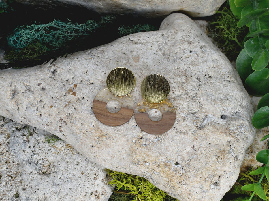 Wood Dangle Earrings with Resin #483